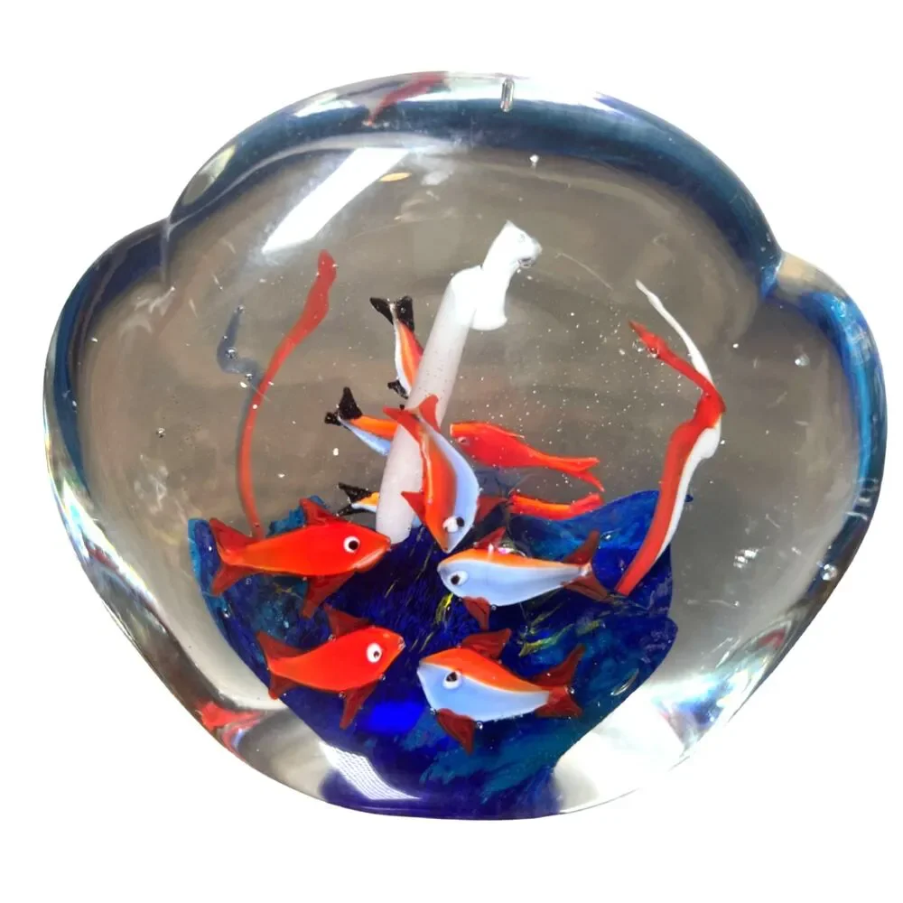 Art Glass Fish Aquarium Paperweight Sculpture Murano Style 5.5